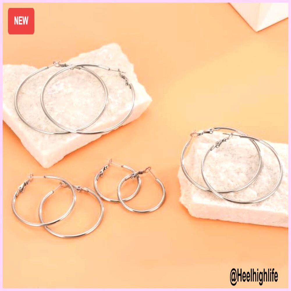 4-Pair Hoop Earrings Set, 14K Gold Plated, Hypoallergenic, 30-60mm Sizes - Picture 6 of 6